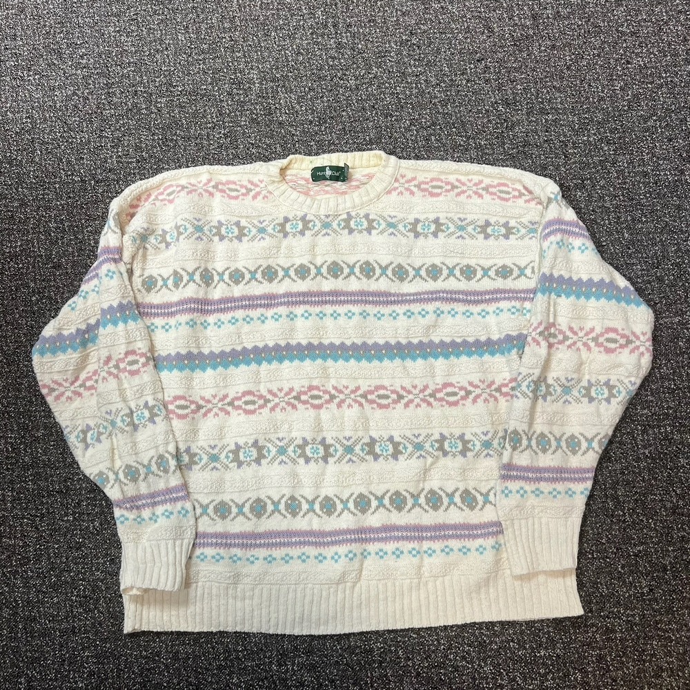 Vintage Hunt Club Pastel Sweater 1980s Oriental Patterned Womans Xl